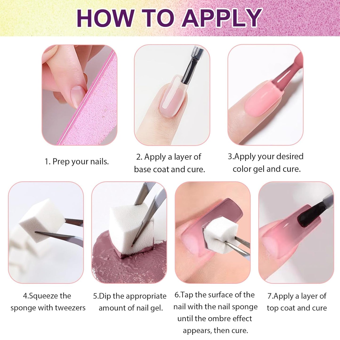 Gradient Painting Gel, 9 Colors Ombre Gel Nail Polish Sponging for Pigment Pat French Manicure Soak Off UV Long-lasting High-glossy Home DIY Nail Salon Rainbow Candy(01)