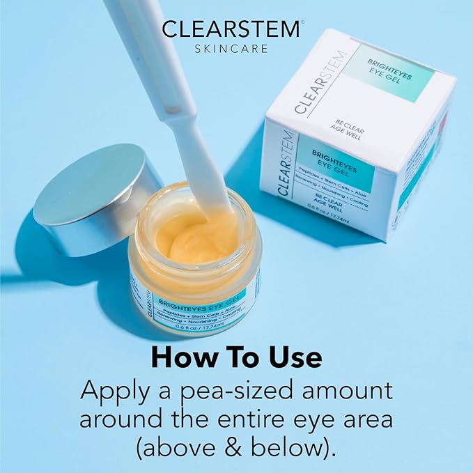 CLEARstem - BRIGHTEYES - Nourishing Anti-Aging Eye Gel - For Puffy Eyes, Crow's Feet, & Dark Circles - Made with Collagen, Stem Cells, Peptides & Aloe Vera - Vegan - Gluten Free - Men & Women - 0.6 oz