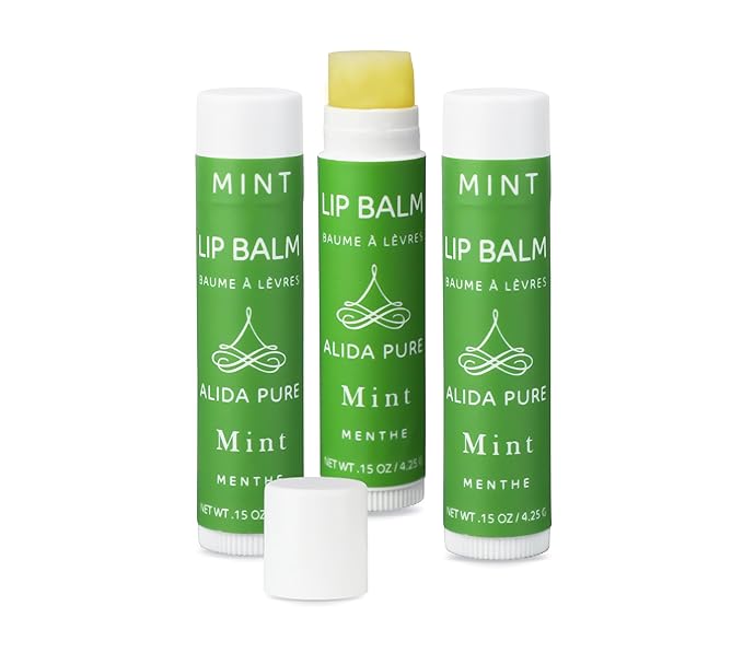 ALIDA PURE Mint Lip Balm Collection, Vegan Lip Balm, Beeswax Free, with Avocado Oil, Organic Jojoba Oil, and Vitamin E, for Dry, Chapped, or Cracked Lips, 3 Tube Set