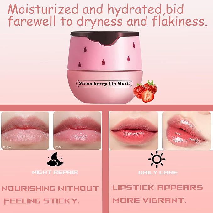 1 PCS Bee Lip Balm Honey Pot, Exfoliating Strawberry Bee Lip Balm Sleeping Lip Mask Overnight with Sticks, Honey Pot Lip Balm Prevention Dry Hydrating and Crack Lip Scrubs