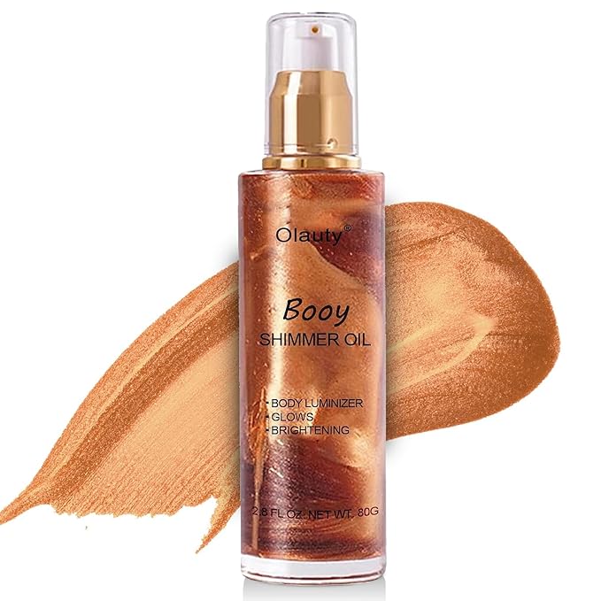 Shimmer Body Oil,Face and Body Liquid Luminizer,Waterproof Moisturizing Light Shimmer Glow Illuminator,Smooth Body Shimmer,Liquid Highlighter Makeup (Bronze Gold)