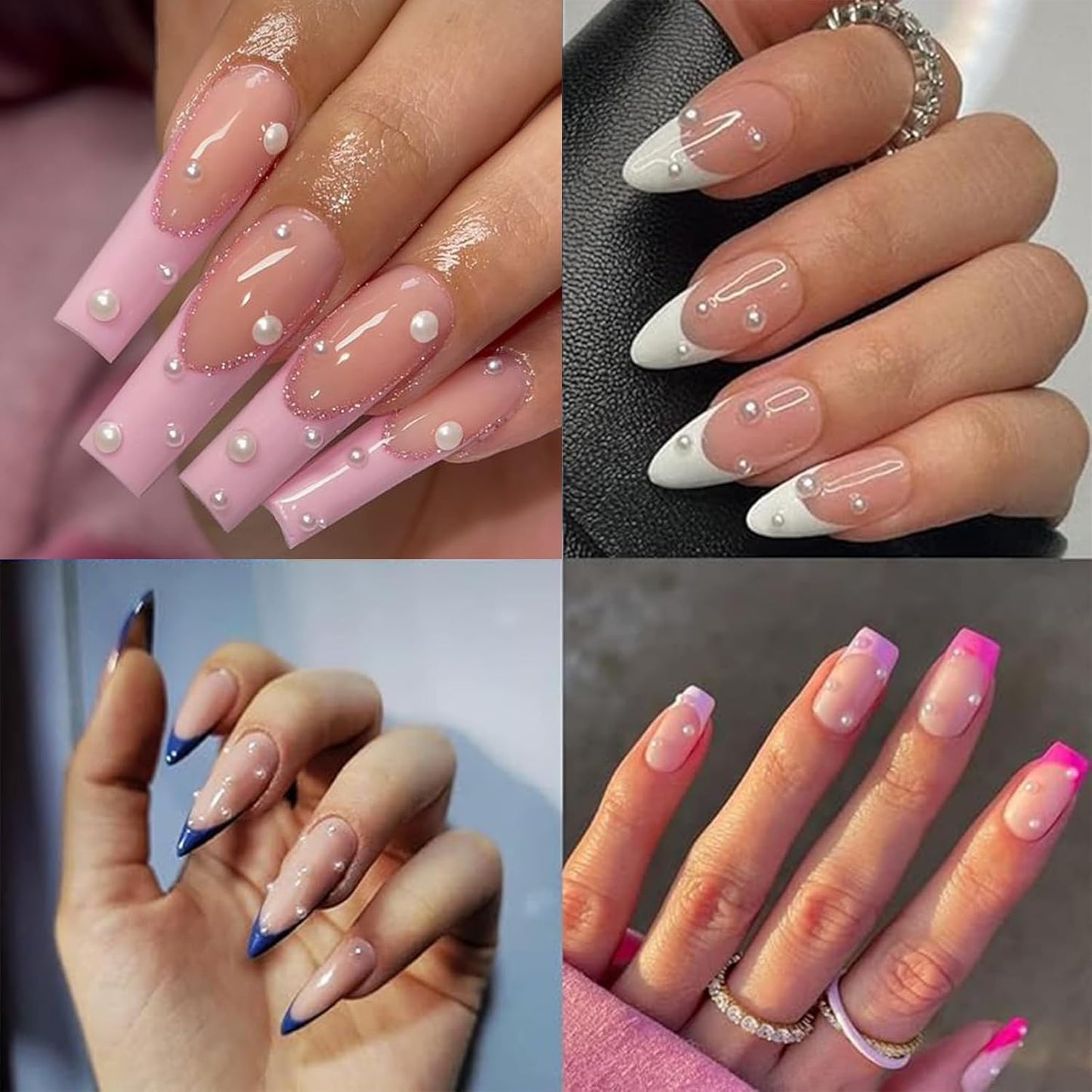 Nail Art Pearls with Nail Rhinestones Glue Gel Flatback Pearls Nail Charms Luxurious Nail Supplies Accessories Gold Silver Nail Gems Jewelry Pearls for Women Nail Design