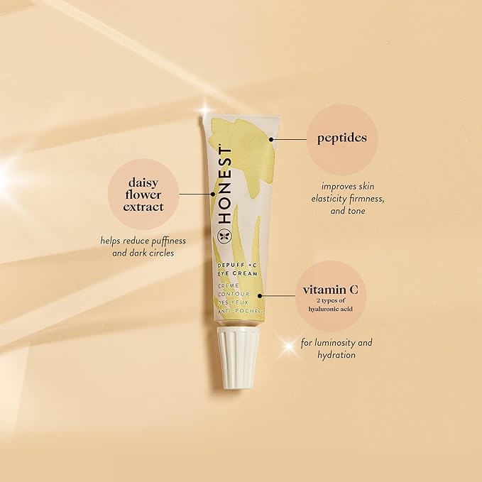 Honest Beauty Vitamin C Depuff Brightening Eye Cream | Reduces Dark Circles | Vitamin C, Daisy Flower Extract, Hyaluronic Acid | EWG Verified, Vegan + Cruelty Free | 0.5 fl oz