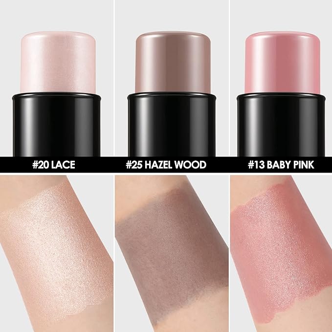 FOCALLURE 3 Pcs Cream Contour Sticks,Shades with Highlighter & Bronzer & Blush,Non-greasy Long-wear Face Contouring Pen,Easy to Sculpt the Face and Create a Lightweight Finishing Makeup,FAIR-LIGHT