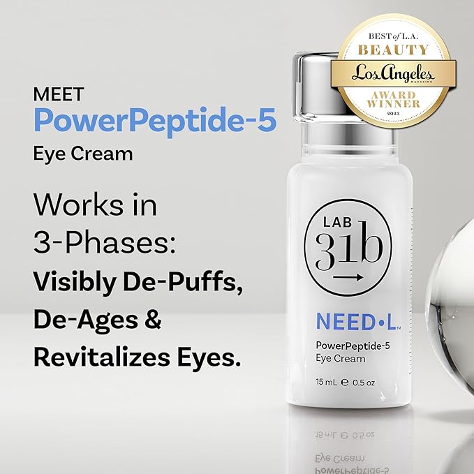 PowerPeptide-5 Eye Cream, Anti Aging Skin Care with Hyaluronic Acid, Peptides for Under Eye Circles, Wrinkles, Dewy, Soft, Plump Skin, Vegan, Paraben, Cruelty & Alcohol Free, 1.69 fl oz