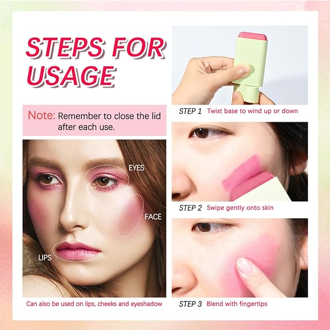 Multi-Use Makeup Blush Stick, Cream Face Blush Makeup Stick for Cheeks Eyes Lips, Super Natural Matte Finish Looking Long-Lasting Moisturizing Blush Stick, Suitable for All Skin (3#, Coral Orange)