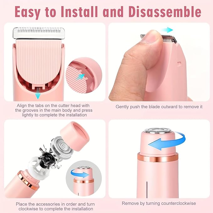 Dermave Bikini Shaver,2 in 1 Dual Head Bikini Trimmer & Body Shaver, Painless Hair Removal with Silky Glow Finish, Cordless & Waterproof Electric Trimmer for Women,Purple