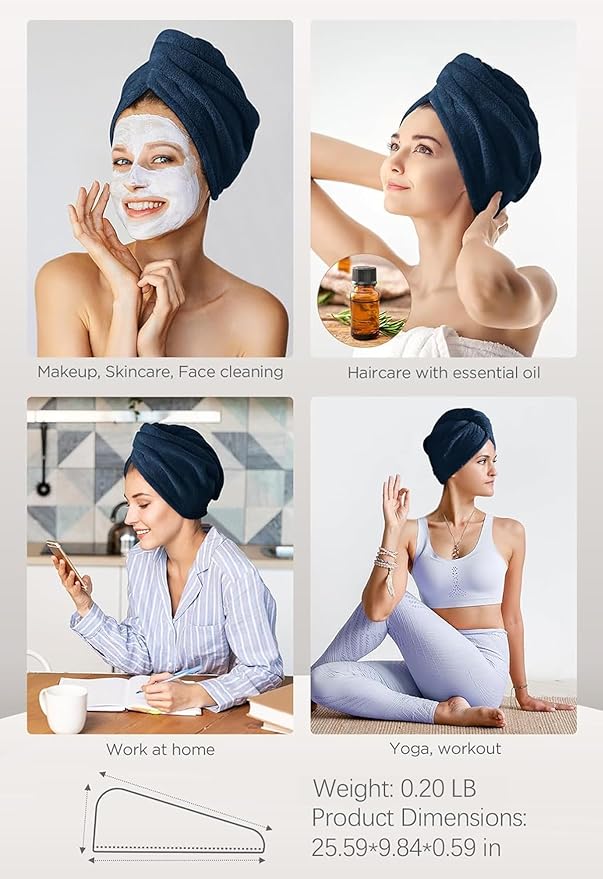 Hicober Microfiber Hair Towel, Hair Towel Wrap Turbans for Women,Hair Drying Towel Wrap Hair Accessories for Women Girls-Plum,Navy,Aqua Green,3Packs