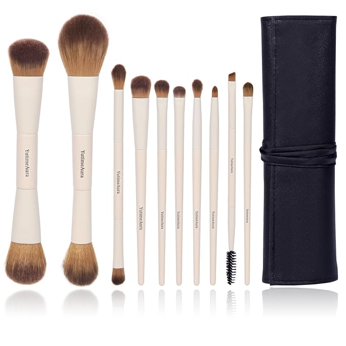 Makeup Brush Set 10pc, Dual-Ended Makeup Brushes For Bronzer, Contour, Eyeshadow, Blush, Concealer & Foundation Application