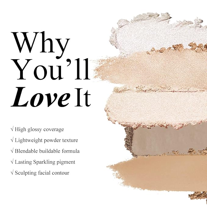 KYDA Face Sculpting Contour Palette, Natural Shimmer Smooth Contour Pressed Powder, Ultra-fine Lightweight, Easy to Blend, Multiuse Baked Contour Makeup-BRONZER