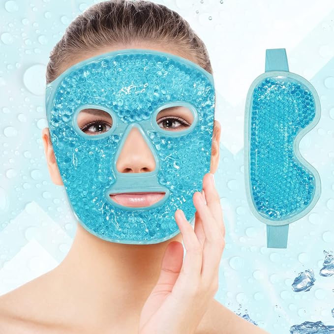 Ice Face Mask Reusable and Cold Gel Eye Mask for Puffiness/Dark Circles/Eye Bags/Dry Eyes/Headaches/Migraines/Stress Relief, Ice Pack for Eyes & Face (Blue)