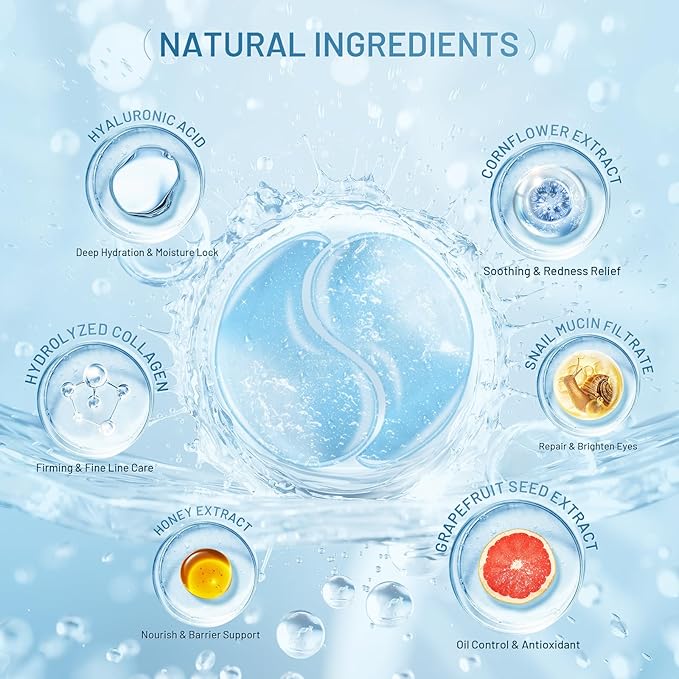 Under Eye Masks Patches - Hyaluronic Acid Collagen for Dark Circles,Eye bags, Fine Lines,puffiness Smoothing Skin Care Treatment Hydrating for Women and Men, (60 Pcs) Blue