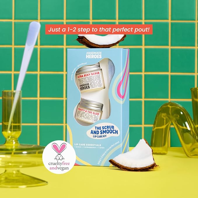 100% Natural Lip Scrub, Vegan Conditioning Coconut Lip Exfoliator - Gentle Exfoliant, Sugar Lip Polish and Lip Exfoliator Scrubber for Chapped and Dry Lips (Original 3pc Set)