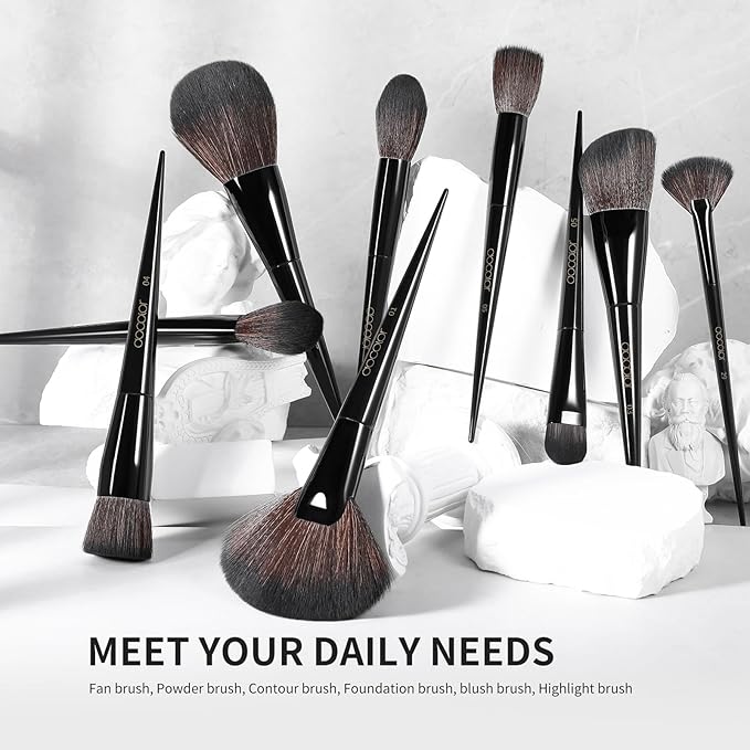 Docolor Makeup Brushes Set Professional 30Pcs Obsidian Makeup Brushes Premium Synthetic Powder Kabuki Foundation Contour Blush Concealer Eye Shadow Blending Eyeliner Crease Eyebrow Make Up Brush Kit
