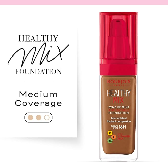Bourjois Healthy Mix Anti-Fatigue Medium coverage Liquid Foundation 63 Cocoa, 30ml