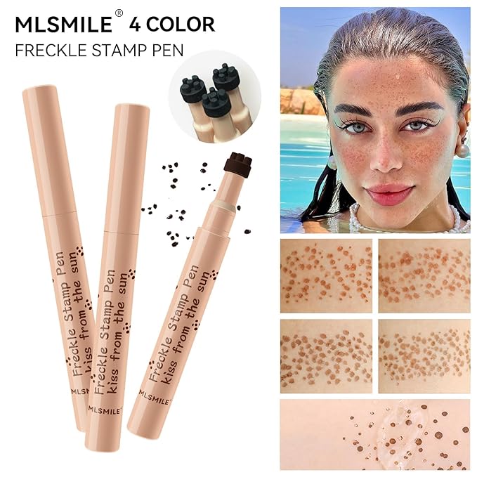 AKARY Stamp Freckle Pen Natural Lifelike Fake Freckles Makeup, Waterproof Long Lasting Quick Dry 5 Comb Corners Natural Like Face Freckle Makeup Pen for Effortless Sunkissed Makeup, 01-Light Brown