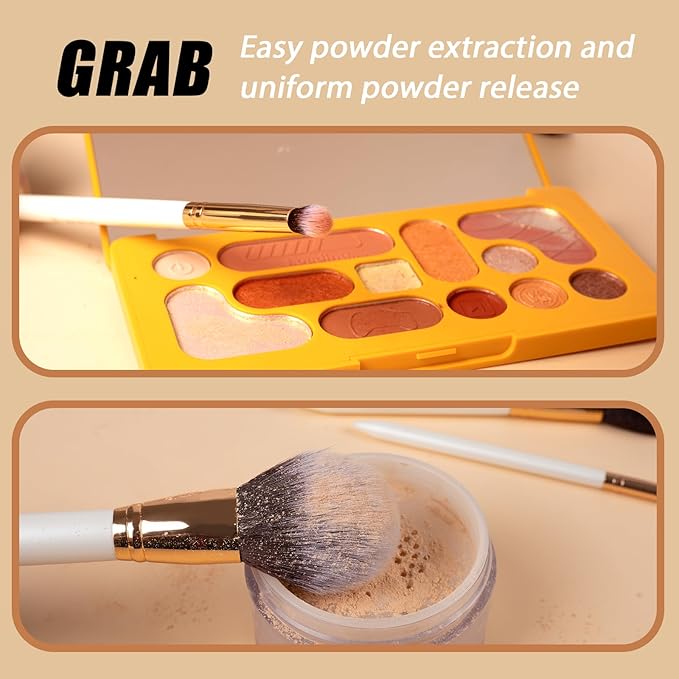 OMANIAC Makeup Brush Set Professional, 12 Pearlescent Wood Handle Makeup Brushes, Premium Cruelty-Free Synthetic Fiber Hair, Travel Make up Brushes Set with Case (White).