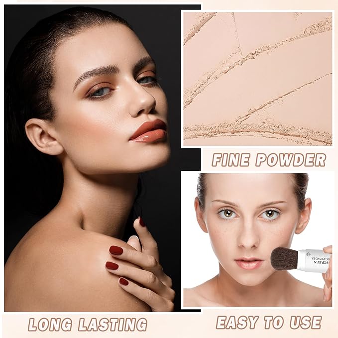 Mineral Sunscreen Setting Powder Mineral Brush Powder SPF 35 PA+++ Oil Control Matte Effect Lightweight Breathable Translucent Powder Setting Powder Sunscreen Makeup for Face with Brush-01 Translucent
