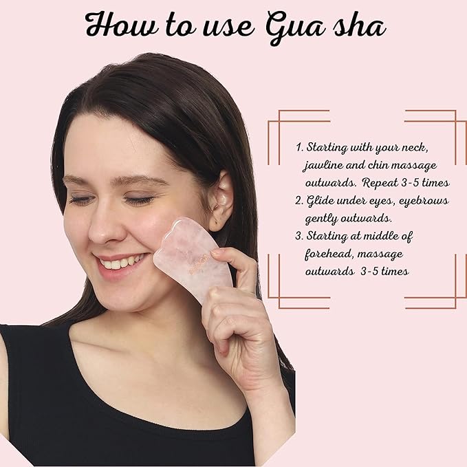 Rose Quartz Roller and Gua sha Set | Reduces Wrinkles, Fine lines and Dark Circles | Pink Jade Roller | Anti-aging Massager for Skin Toning and Tightening for Face, Eyes, Neck