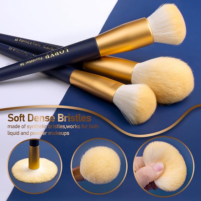 LORYP Makeup Brushes Set Labeled 18 Piece Face and Eye Brush Set Ultra soft hair Foundation, Concealer, Blush, Contour, Blending, Eyeshadow Blue Brush kit