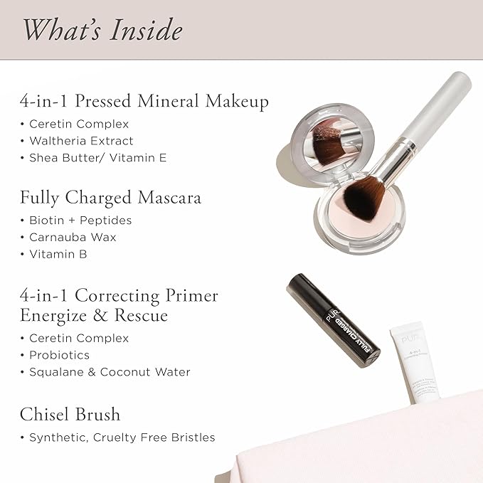 PÜR Beauty Multitasking Essentials Best Sellers Kit, Everyday Look Deluxe Kit, Condition & Moisturize Skin, Cruelty Free, Tan