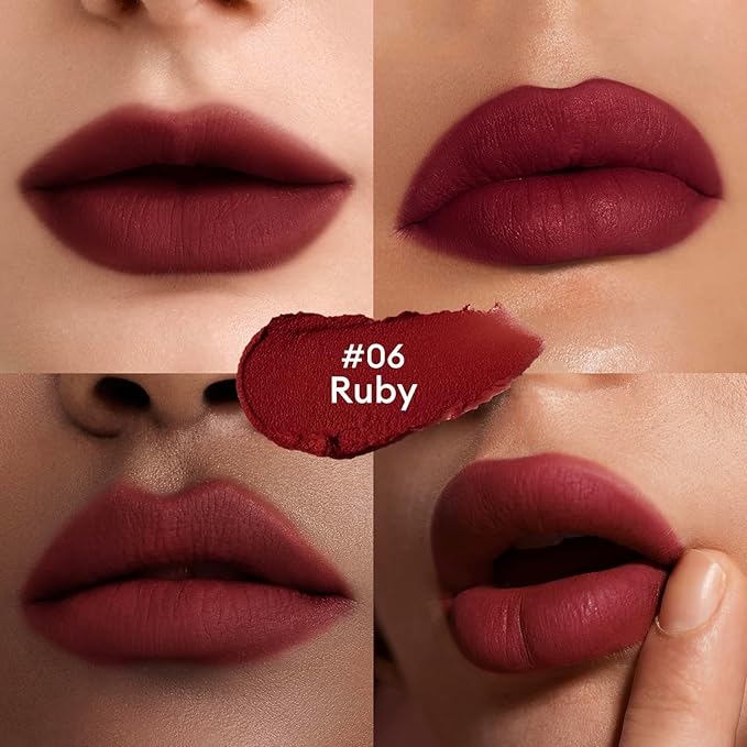 ITY Velvet Matte Finish Lip Stain-Mousse Textured Lip Clay, Red Shade, Conceals Lip Lines, Rich Pigment Lip Tint Lipsticks, 0.14 oz (4g) in Earthy, Ruby.