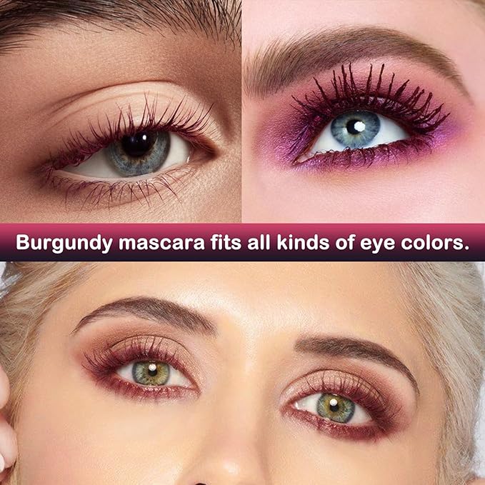 Maydear Burgundy Mascara for Eyelashes, Waterproof Colored Long Lasting Smudgeproof for Women Fast Dry Lengthening Eye Makeup Party - Dark Purple
