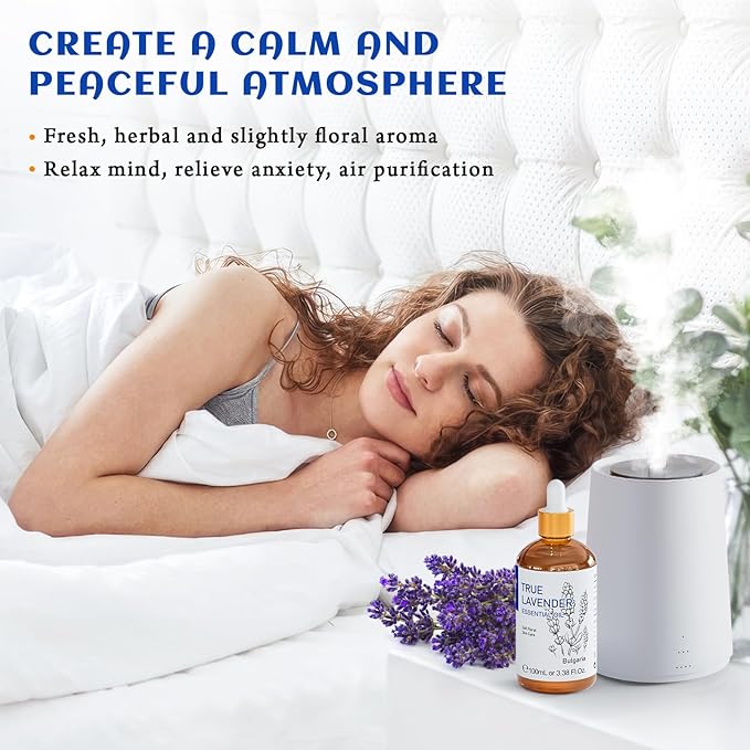 HIQILI Lavender Essential Oil - 100% Pure Undiluted, for Aromatherapy Diffuser at Room & Office, Relax Mind and Better Sleep, Therapeutic Grade | 100ML with Glass Dropper