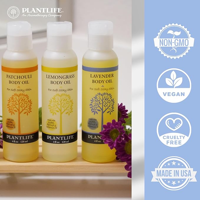 Plantlife Lemongrass Body Oil - Moisturizing Natural Body Oil for All Skin Types - Nourishing Dry Skin and Making It Feel Soft and Silky for Women & Men - Bath, Body & Massage Oil - 4oz