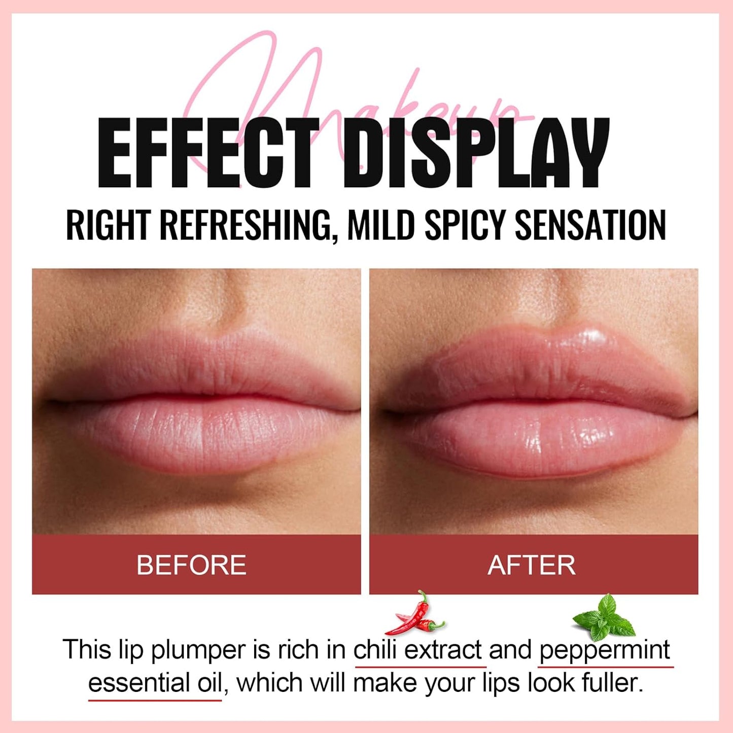 Erinde Lip Plumper Gloss, Natural Spicy Lip Plumping Booster, Ultra-Hydrating & Nourishing Plump Lip Plumper, Glossy Finish Fuller Lip Plumping Oil for Women Girls, 01#