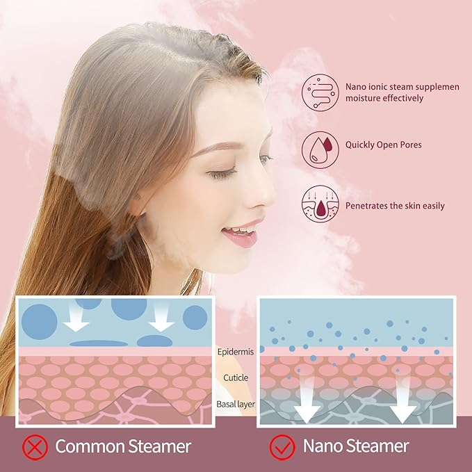 Newbealer 2in1 Facial Steamer, Hot Mist Facial Aromatherapy Humidifier Atomizer, Large Face Steamer Unclogs Pores Sinuses Moisturizing, Home Sauna Spa with Eyebrow Set (Red, 170ml)
