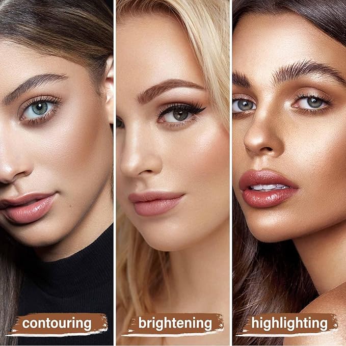 Boobeen 6 Colors Cream Contour Makeup Palette, Highlighter and Bronzer Palette Powder Kit with Mirror&Brush, Waterproof Concealer for Women