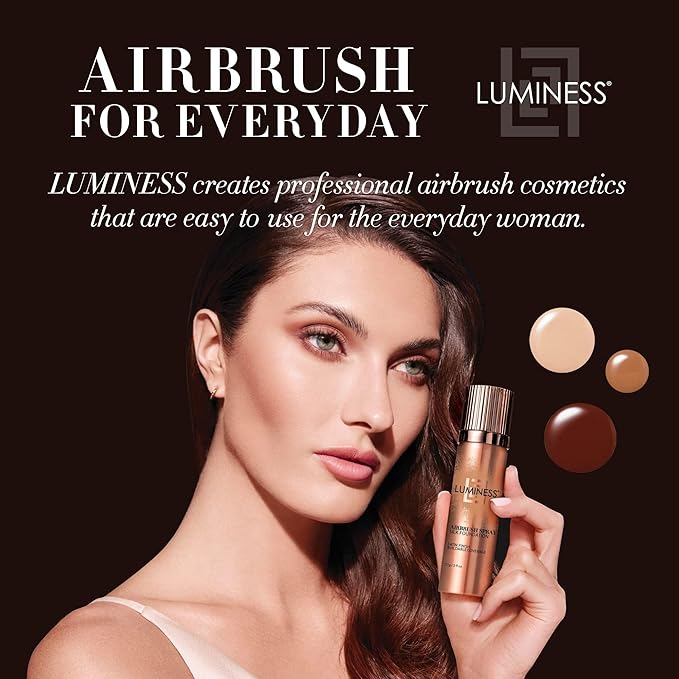 LUMINESS Airbrush Spray Silk Foundation Starter Kit - Rich Dark - Foundation, Primer & Dual-Sided Angled Buffing Brush - Medium, Buildable Coverage, Anti-Aging Formula Hydrates & Moisturizes