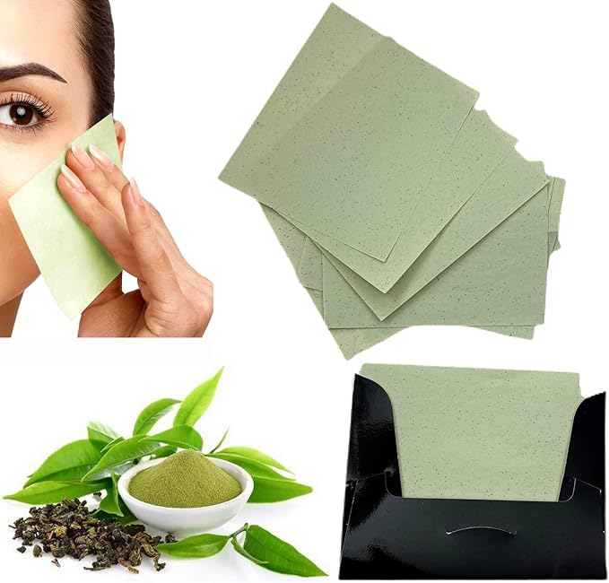2 Pks GREEN TEA INFUSED Soothing Natural Abaca Blotting Paper - 100 Oil Blotting Sheets - Makeup Friendly UNISEX Oily Skin Shine Blotter Photography Zoom Meetings Travel Gym School - MADE IN TAIWAN