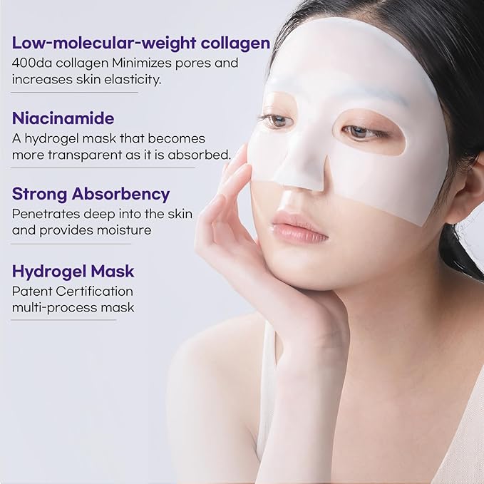 WELLDERMA Sapphire Collagen Face Mask Premium Impact Fitting Overnight Face Mask 4EA-Korean Face Sheet Mask for all skin types-Hydrating facial mask sheets-Patented Structure Hydrogel Type-Niacinamide