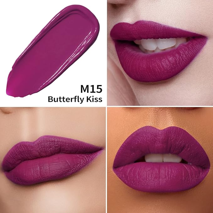 Oulac Matte Liquid Purple Lipstick for Women, Dark Violet Long Lasting Lipstick, Waterproof Lip Stain, No Transfer, Creamy High Pigmented Formula with Vitamin E, Vegan & Cruelty-Free M15