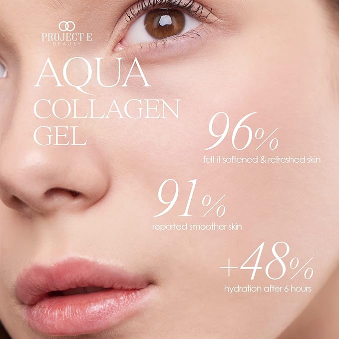 Project E Beauty Aqua Collagen Gel 24-Hour Hydration | Anti-Aging Brightening Treatment | Hydrating & Moisturizing Facial Skincare | Anti-Wrinkle Body Lotion | For Dry or Rough Skin | 50ml