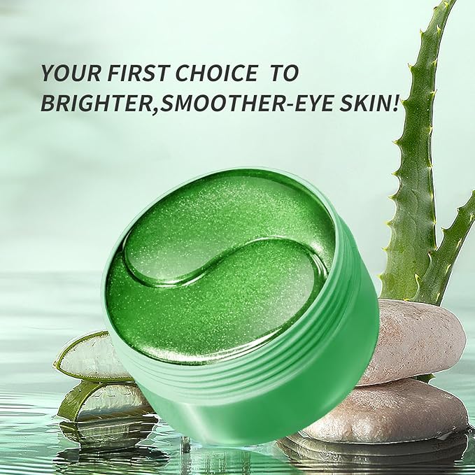 Aloe Vera Eye Masks - 60 Pcs - Reduce Puffy Eyes & Dark Circles, Firm & Improve Under Eye Skin, Pure Natural Extracts for Youthful Appearance & Reduction of Fine Lines and Wrinkles