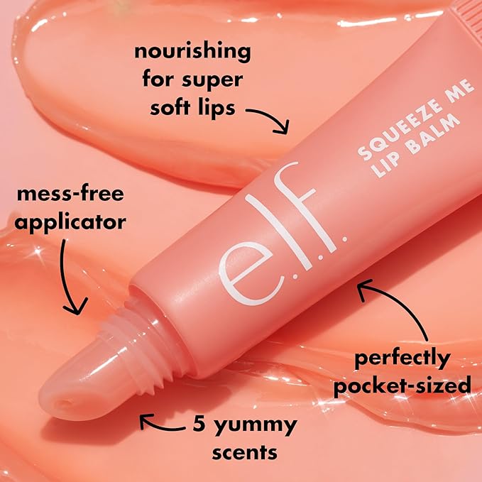 e.l.f. Squeeze Me Lip Balm, Moisturizing Lip Balm For A Sheer Tint Of Color, Infused With Hyaluronic Acid, Vegan & Cruelty-free, Peach