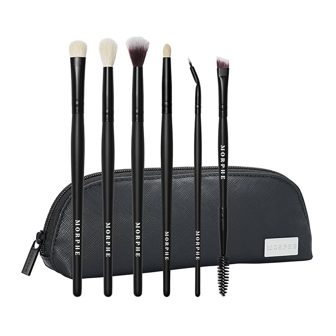 Morphe Eye Stunners Brush Set - 6 Piece Eyeshadow Brush Set - Lining, Blending & Angled Eyeshadow Brushes - Made with Natural & Synthetic Bristles and Includes Makeup Brush Case (6 Count)