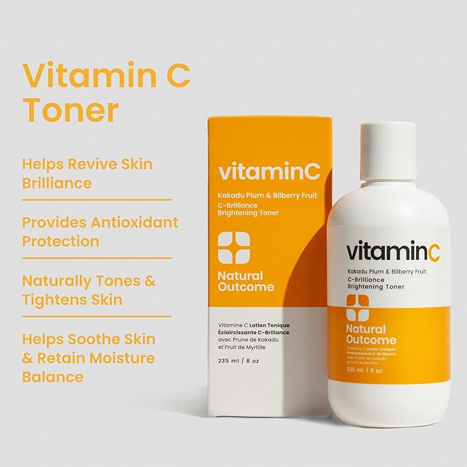C-Brilliance Vitamin C Toner for Face Daily Witch Hazel Facial Astringent with Kakadu Plum and Bilberry Fruit 8 oz Vegan, Fragrance Free