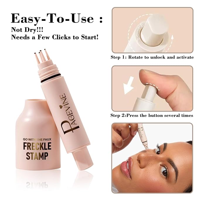 Upgrade Freckle Pen Stamp– Waterproof Faux Fake Freckles Makeup Tool, Natural-Looking Freckle Maker & Spray with Multi-Prong Precision Stamp Head, Long-Lasting Sunkissed Makeup (DARK)