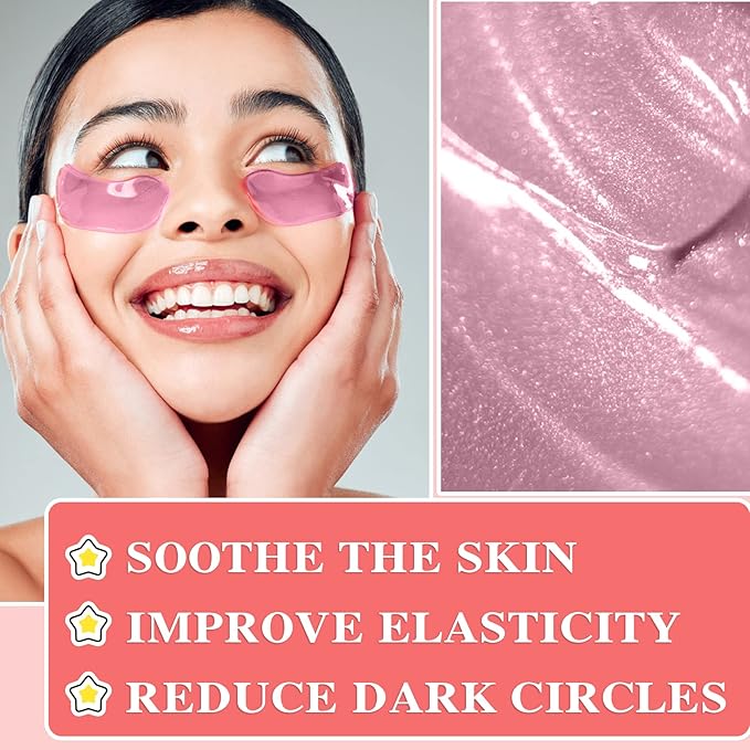 30 Pairs 24K Pink Under Eye Patches,Crystal Collagen Under Eye Mask,Puffy Eyes and Dark Circles Treatments,Moisturising&Hydrating Under Eye Patch Pads for Reducing Fine Lines Eye Bags(Pink)