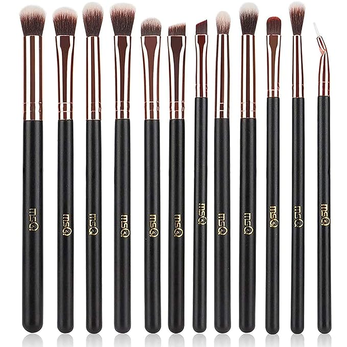 MSQ Eyeshadow Brushes 12pcs Eye Make Up Brush Set with Bag (PU Leather Pouch) Soft Synthetic Hairs for Eyeshadow, Eyebrow, Eyeliner, Blending, Best Gifts - Rose Gold