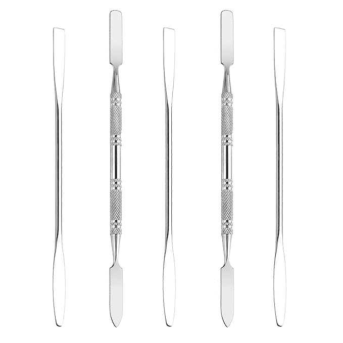 5Pcs Makeup Spatula tool metal Set Professional Beauty Stainless Steel Cosmetics Mixer Long Metal Spatula Depotting Mixing Tool (#1+#2)