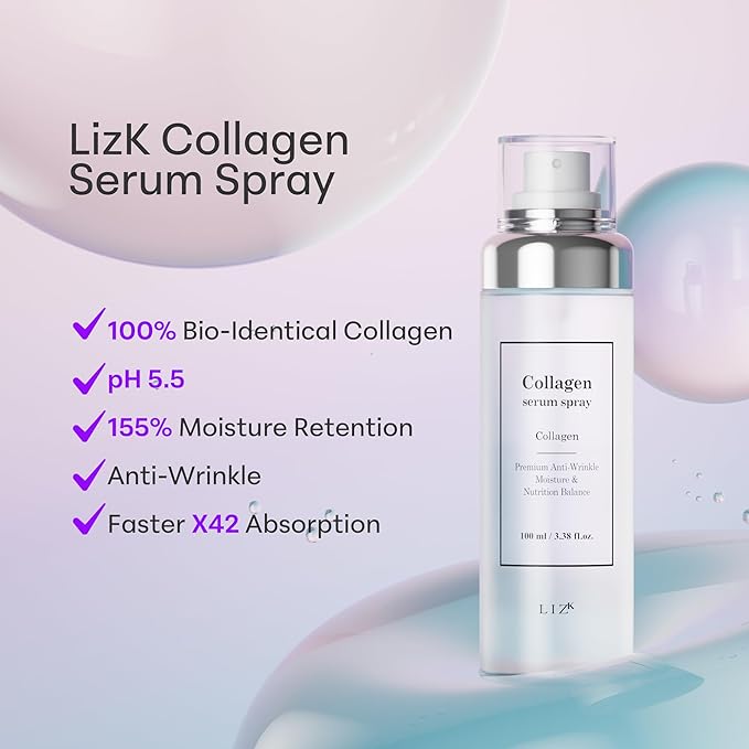 LIZK Collagen Serum Spray for Face 100ml (3.38 fl.oz) Glass Skin,easy to use, sparying at last step in skincare,body care, moisture mist, korea cosmetics