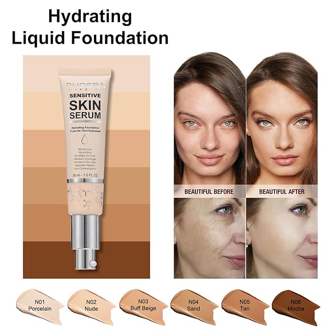 2024 New PHOERA Foundation Makeup for Mature Skin, Wrinkles Matte Natural Finish for a Flawless Complexion (N02 Nude)