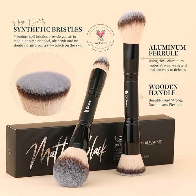 DUcare Makeup Brushes Duo End Foundation Contour Powder and Buffer Brush Bronzer Double Makeup Brush Set 2Pcs black