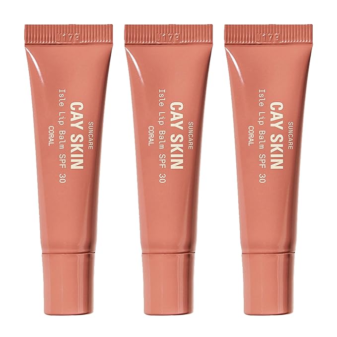 Cay Skin Isle Lip Balm SPF 30 – High Shine, Hydrating + Sheer Lip Gloss in Vanilla Brown Sugar Flavor – Formulated with Natural Ingredients for All Skin Tones – 3-Pack, Coral