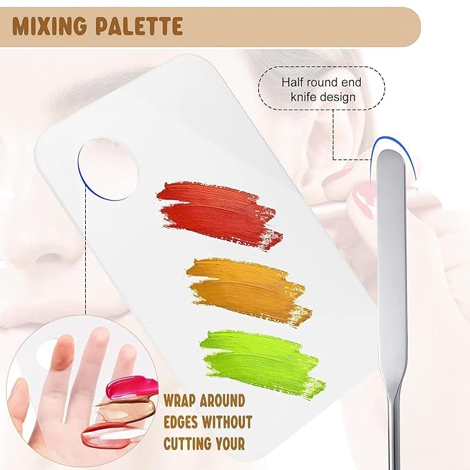 Makeup Spatula and Makeup Palette, Stainless Steel Foundation Palette & Tiny Cosmetic Spatula Tool for Nail, Art, Eye Shadow, Eyelash, Face Makeup